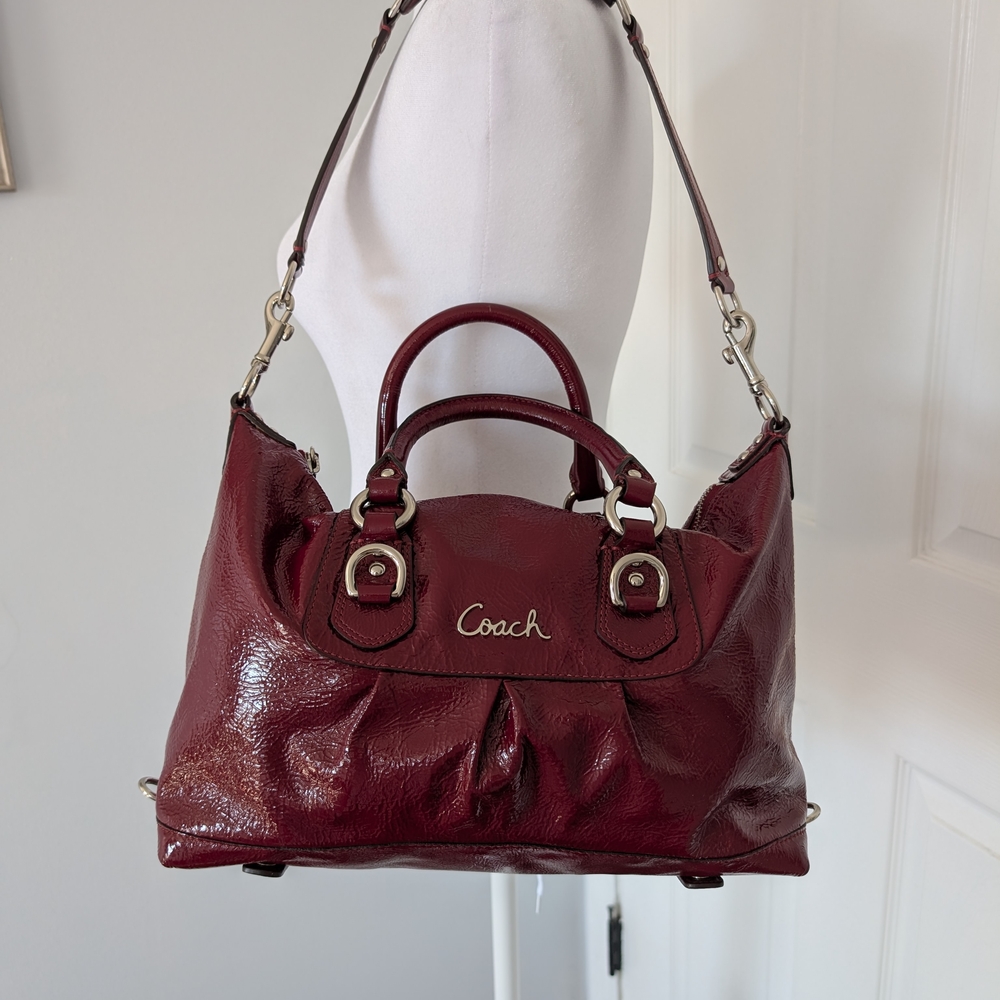 Coach Ashley Dark Red Patent Leather Satchel and Wallet with Dust Bag (F15455) - Picture 2 of 16